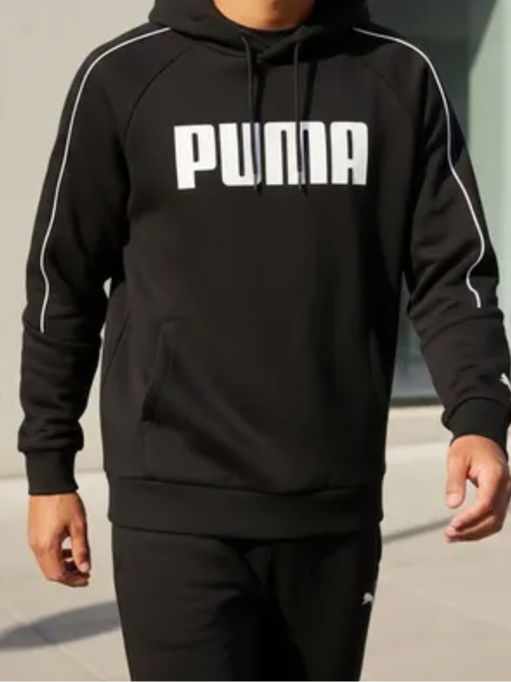 Puma Black Logo Hoodie with Piping